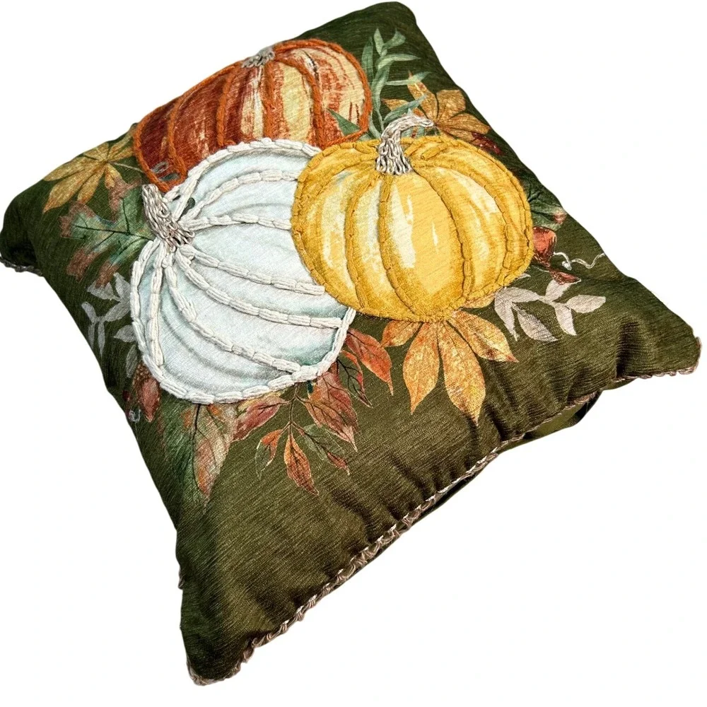 The Farmhouse Rachel Ashwell Embroidered Pumpkin Fall Throw Pillow (FLAW) 16x16